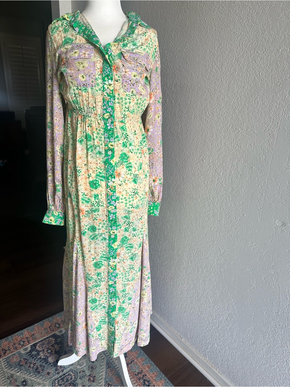 LOFT Green and Lavender Floral Maxi Dress